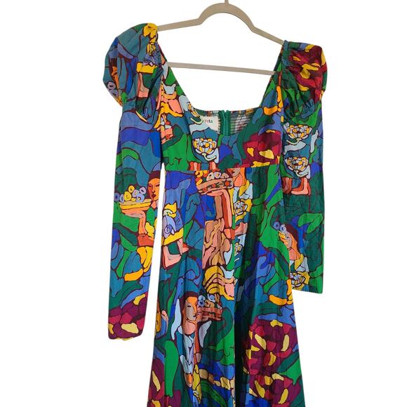De Loreta Frida Printed Puff Shoulder Midi Dress Size XS - Picture 4 of 9